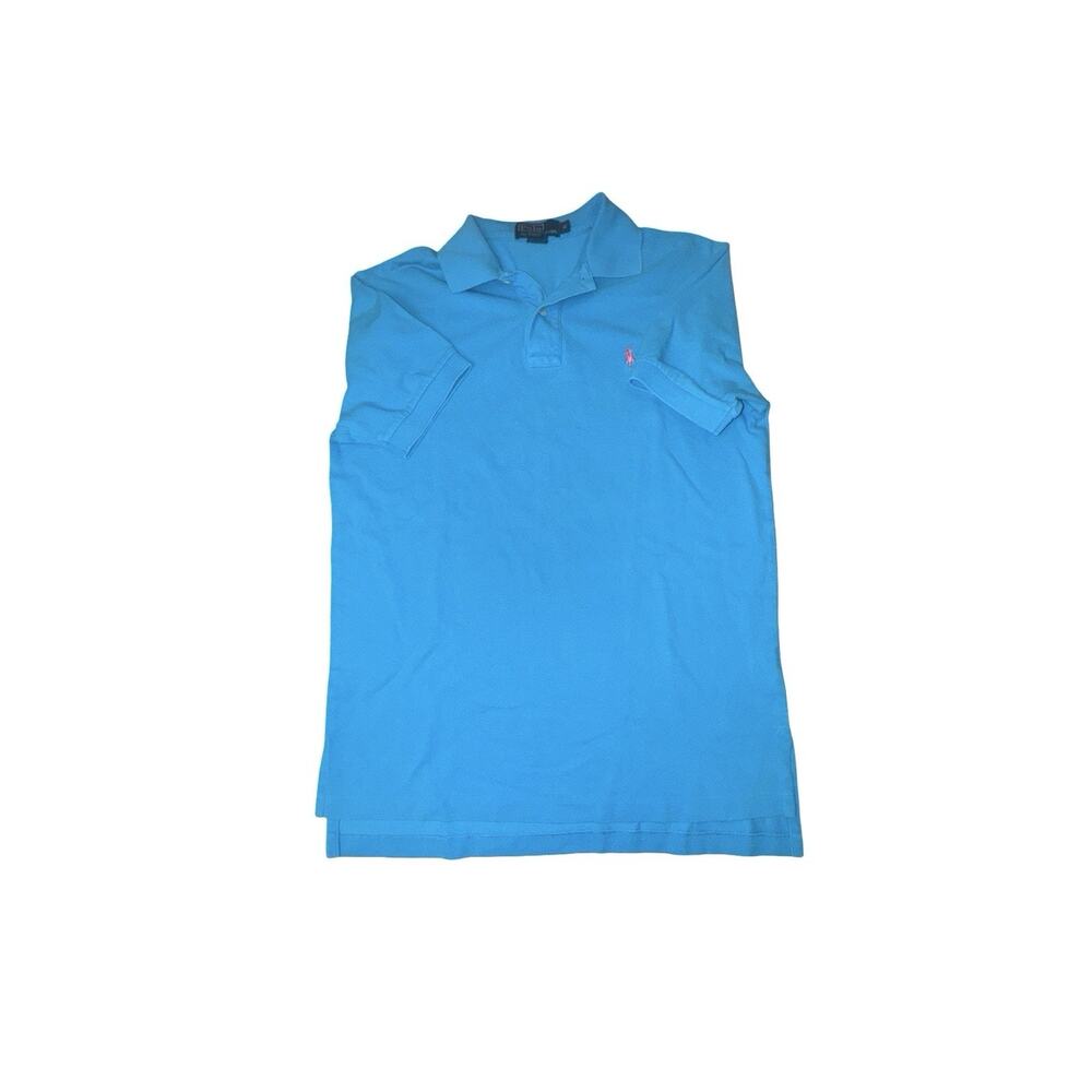 Pole Ralph Lauren Teal Blue Short Sleeve Polo Shirt 100% Cotton Sz M